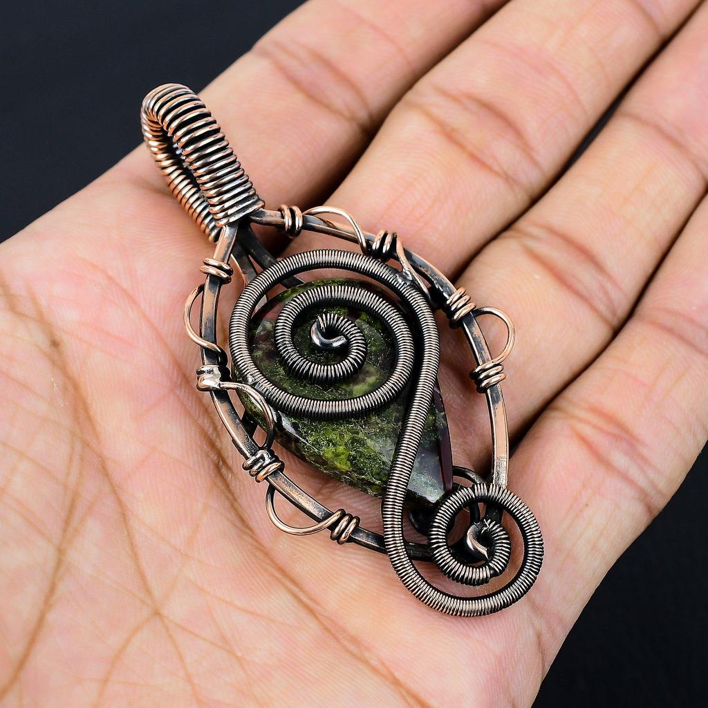 Drachenblut-Edelstein, reiner Kupferdraht, umwickelt, handgefertigter Anhänger-Schmuck