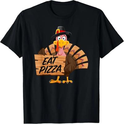 Funny Turkey Thanksgiving Eat Pizza Vegan Pilgrim Adult Kids T-Shirt
