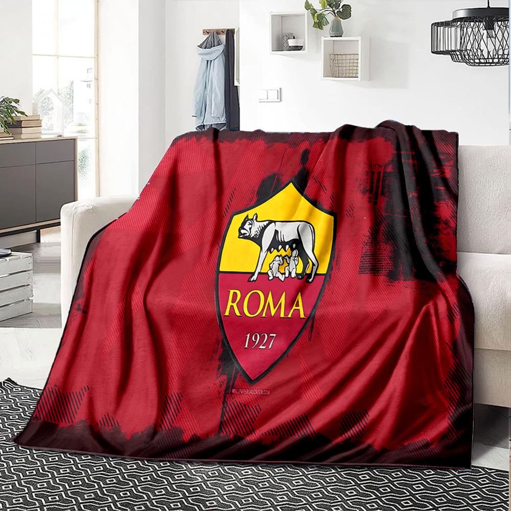 Coperta in Flanella con Stemma AS Roma, Poliestere Morbido, Design Moderno, Per Tutte le Stagioni, per Campeggio, Viaggi, Regali per Feste o Compleanni