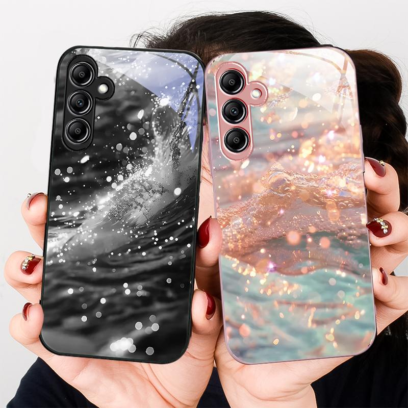 Flowing Gold Black For Samsung Galaxy A01 A02 A03 Core A04 A14 4G A13 54 34 31 20 25 23 22 5G S21 Ultra S20 Glass Phone Case