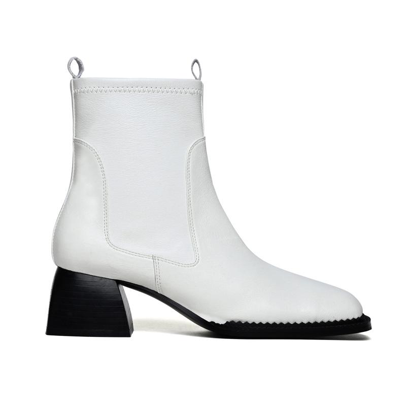 

Осень-зима 2025 ботинки челси с квадратным носком кожаная боковая молния квадратный каблук ботинки мартин овчина 39 белый