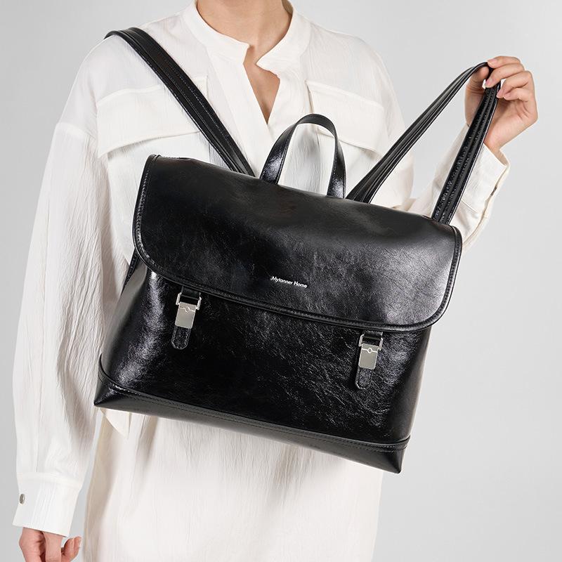 Leather Backpack Women's Versatile Large Capacity Cowhide Backpack Simple Business Commuter Laptop Shoulder Computer Bag