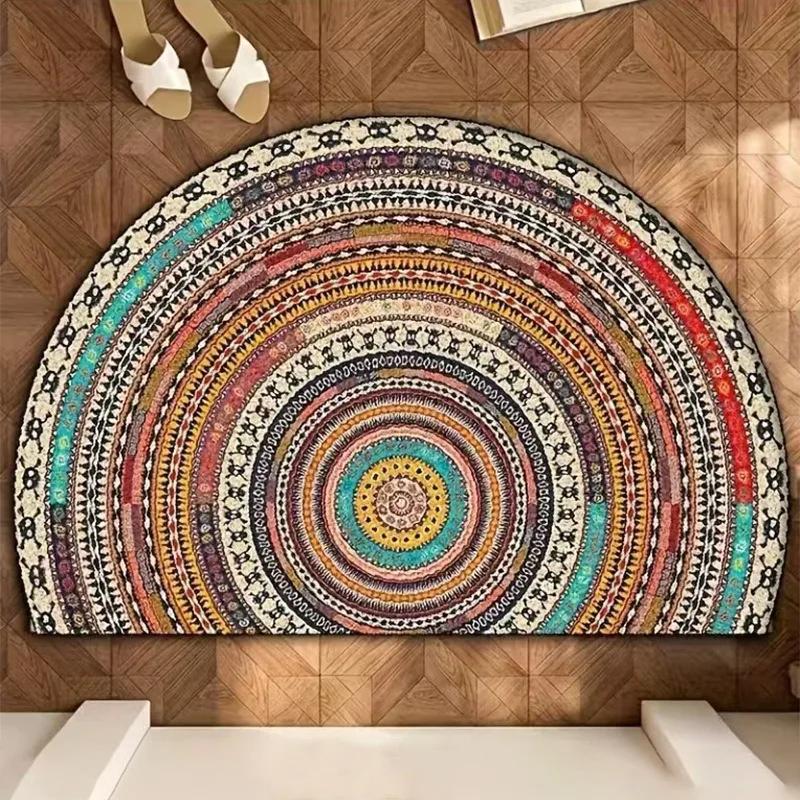

1pc Luxury Non-Slip Semi-Circle Welcome Mat – Thick 6mm Colorful Geometric Style, Perfect for Indoor Bedroom or Balcony Decor 40x60cm