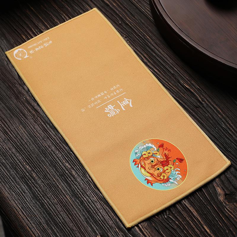 Chinese Retro Painted Tea Towel Kung Fu Tea Set Strong Water Absorption Thickened Tea Mat Cotton Velvet Tea Ceremony Accessories