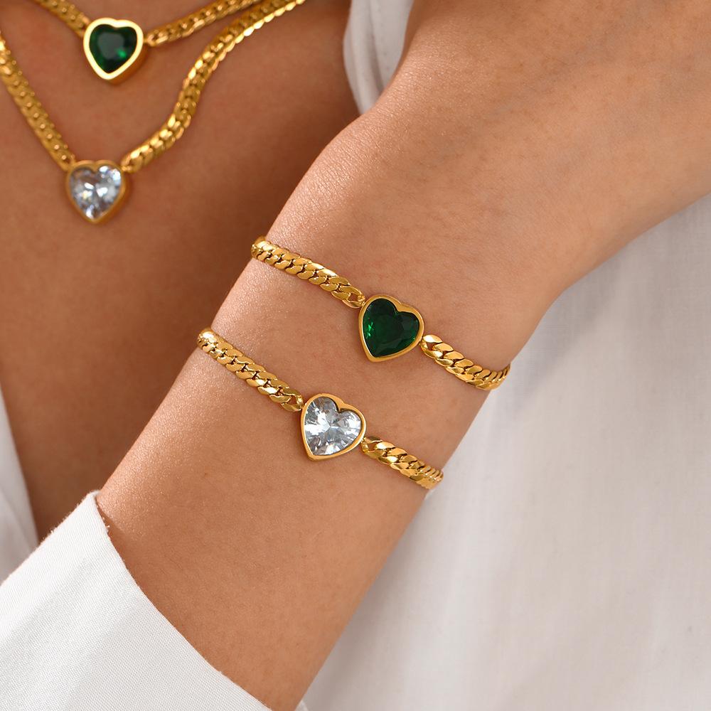 Fashion Temperament Love Stainless Steel Bracelet Necklace Set Internet Celebrity Popular Diamond-encrusted Peach Heart Jewelry Ladies Tide