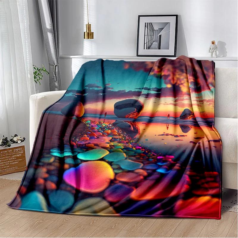 2025 New Style Beauty Colorful Pebble Road Beach Stone Scenery Blanket,Soft Throw Blanket for Home Bedroom Bed Sofa Cover Kids