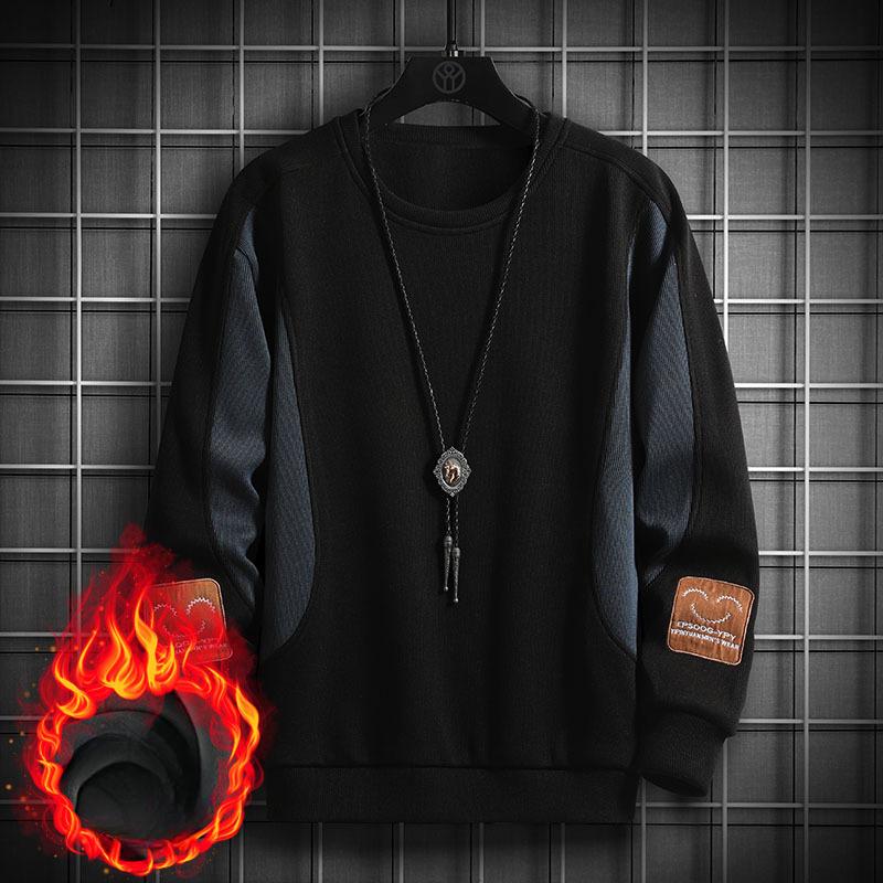 Round Neck Sweatshirt for Men, Autumn and Winter Casual Long-sleeved T-shirt, New Korean Version, Trendy Velvet, Versatile Loose Top
