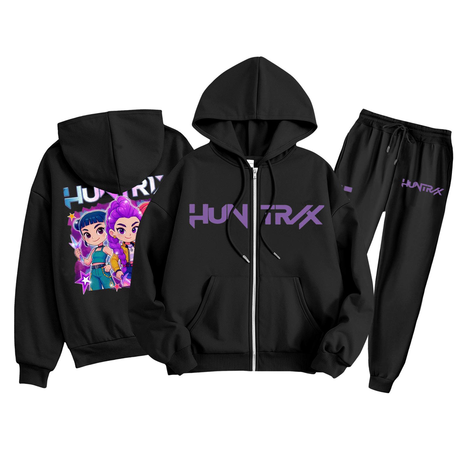 

Children s Fashion Long Sleeve Zipper Hooded Sweatshirt Sweatpants Solid Color Pocket Sweatshirt Set 100