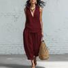 Spring/Summer Women's Lapel Shirt and Wide-Leg Pants Linen Set
