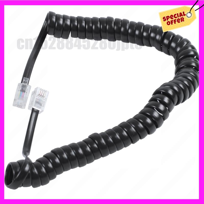 -ABUB 5Pcs 9.3 Inch Black RJ9 Telephone Phone Modem Coil Line Cord Cable