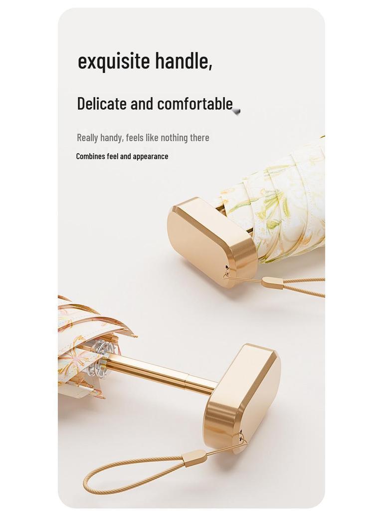 Compact Women's Mini Folding Sun and Rain Umbrella - UV Protection, Dual-Use with Color Glue.