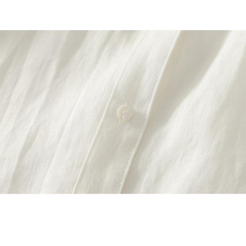Women Casual Loose Short Sleeve Lapel Collar Cotton Linen Shirt Top