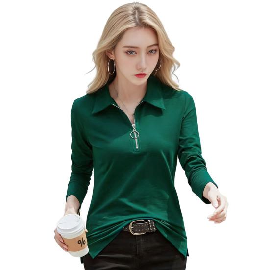 

Женская футболка Лацкан Молния Полупланка Длинный рукав Пуловер Топы Однотонная Приталенная Эластичная Повседневная Футболка Работа Вечеринка Отпуск Ежедневная носка M зелёный
