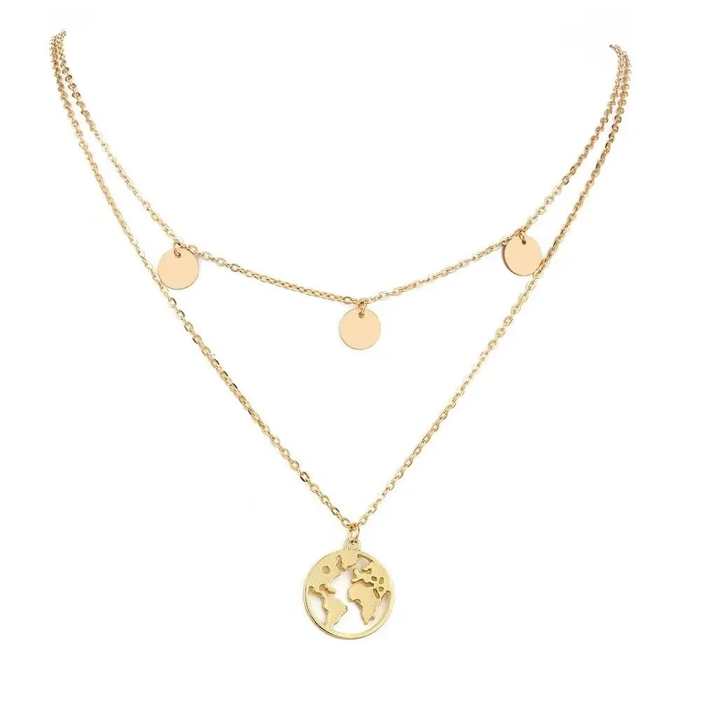 Unique SUMENG 2025 New Fashion World Map Necklace, Earth Day Multilayer Pendant Jewelry for Women