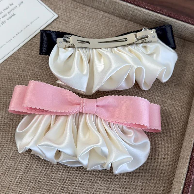 Korean Retro Satin Pleated Hairpin Spring Clip Women Hair Clip Barrettes Headwear Hairgrips Hair Accessories Hair Styling Tool