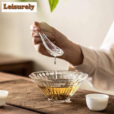 280ml Glass Petal Steeping Tea Bowl Green Tea Dispenser Mug Household Personal Brewing Bowl with Spoon Multi-purpose Teaware