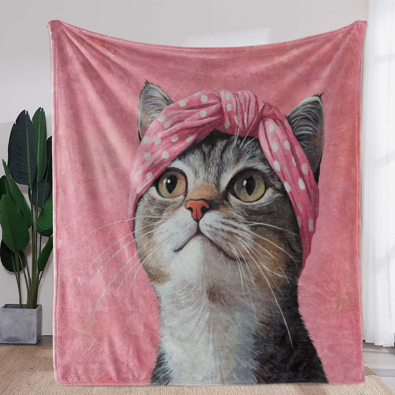 

1pc Vintage Cat Print Flannel Blanket - Soft, Cozy, Warm All-Season Throw for Sofa, Bed, Office, Car, Camping, Travel - Knitted 130x150cm