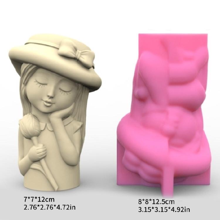 Cute Girls Pen Holder Pot Silicone Mold Epoxy Resin Mold Table Ornament Mold