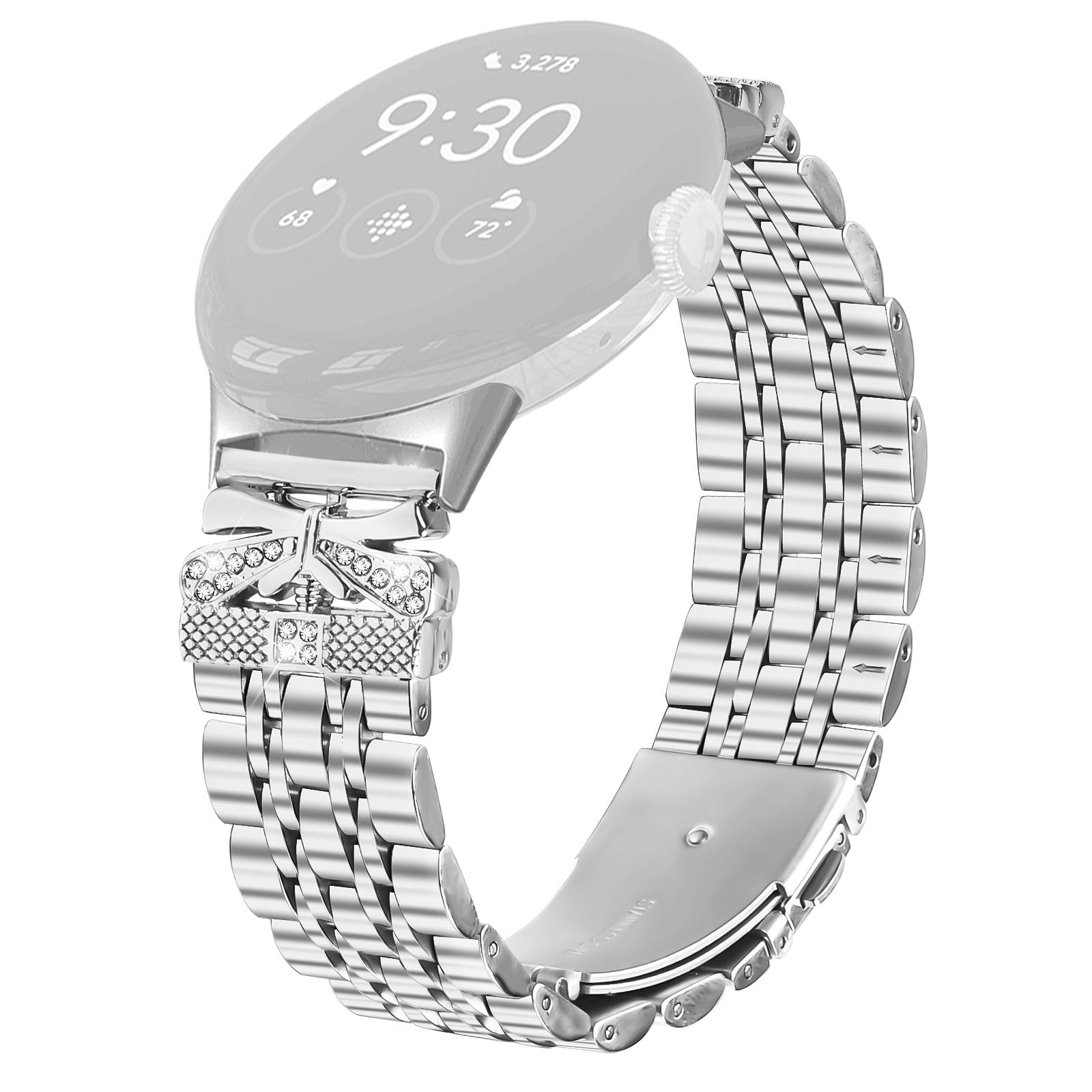 

Металевий ремінець для годинника Google Pixel Watch 3 41 мм/Watch 2/Watch з декором-метеликом зі стразів, сріблястий браслет на зап ястя з нержавіючої сталі