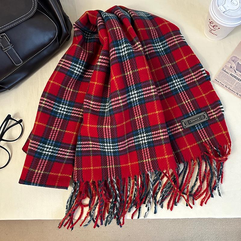 Nianke* Women's High-End Windproof Red Plaid Scarf - Imitation Cashmere, Warm & Stylish for New Year & Christmas