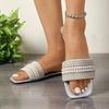 Mode Neue Damen Luxus Perlen Hausschuhe Sommer Flats Eckige Zehen Pantoletten Sandalen Frau Rutschfest Strand Flip Flops Große Größe Zapatos De Mujer