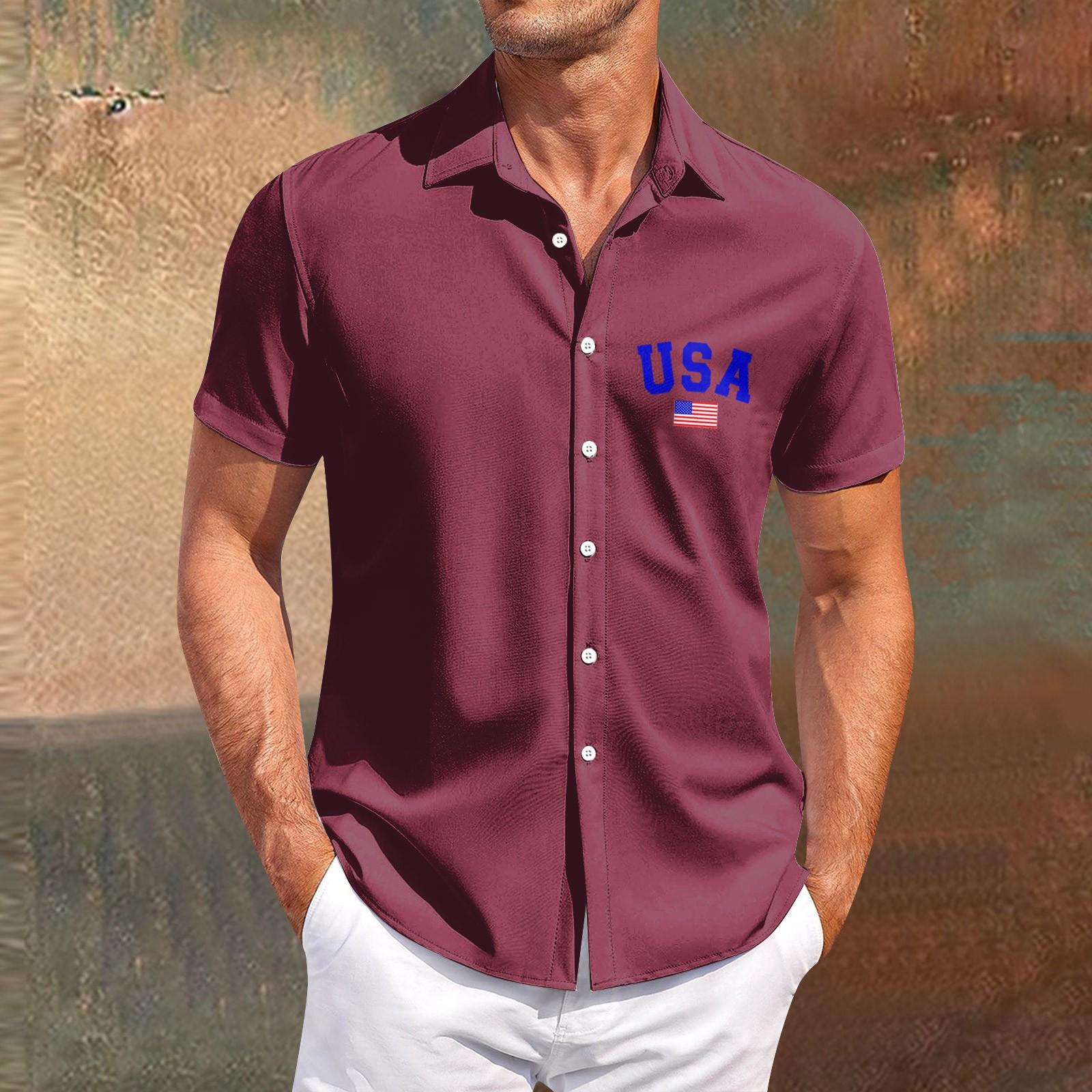 

Independence Day printed men s casual short-sleeved shirt for slimming and fashionable men XL винний