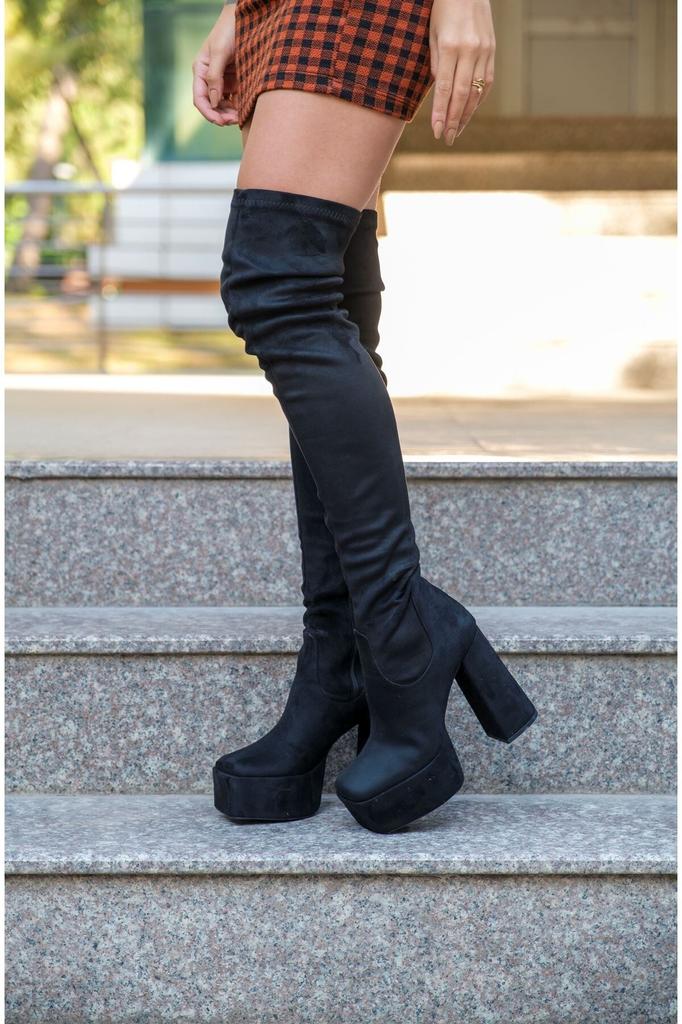 Women's Fashion Style Special Design Thick Heel Over The Knee Stretch Boots
