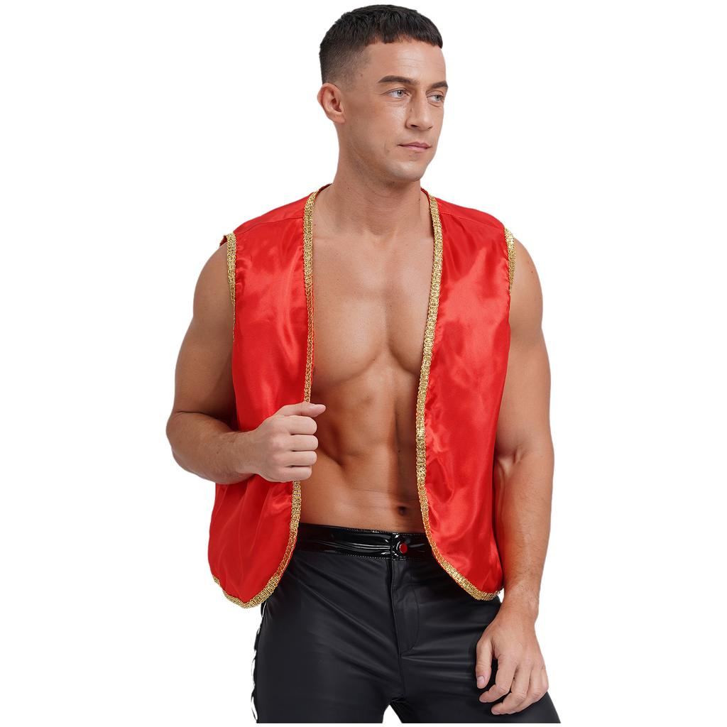 Mens Arabian Prince Waistcoat Sleeveless Open Front Cardigan Vest for Halloween Carnival Party