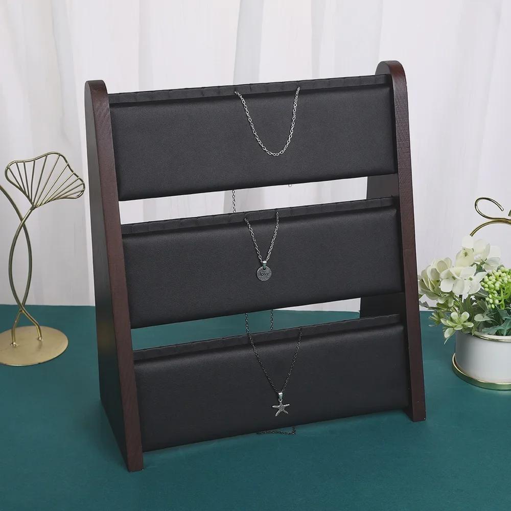 

Трехъярусная подставка для ювелирных изделий из черного ореха для ожерелий и браслетов