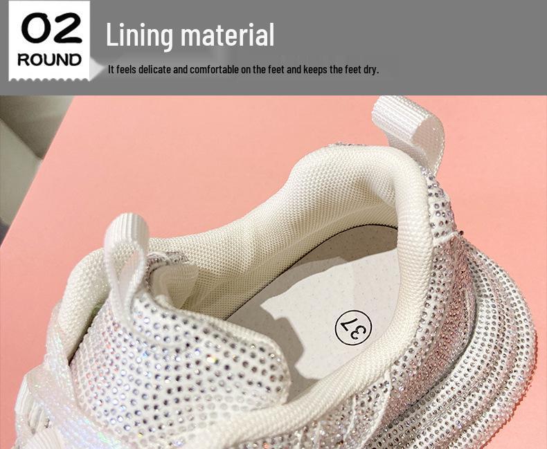 2024 Trendy European Star Rhinestone Thick-Soled Women's Dad Shoes - Large Size Sports Shoes for Autumn/Winter