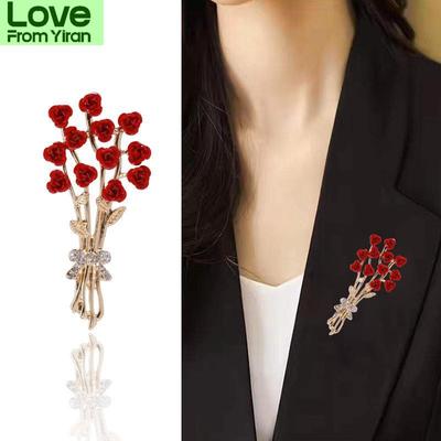 Women Crystal Enamel Rose Flower Brooch Pin Jewelry Elegant Wedding Party Bouquet Corsage Badges Lady Vintage Brooches Pins