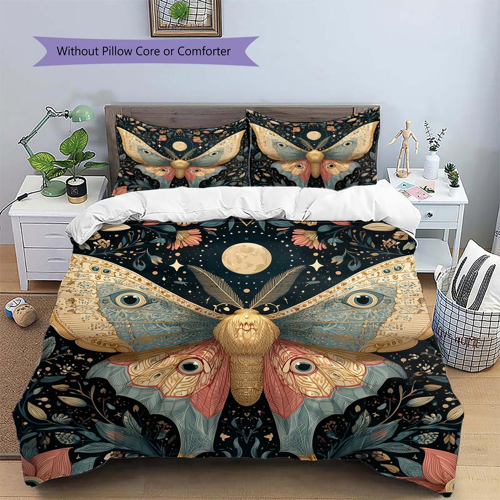 Moon Butterfly  Pattern Bedding Quilt Set Quilt Cover Pillowcase Home Decoration  Gift (1 * duvet cover + 2 * pillowcase, without core)