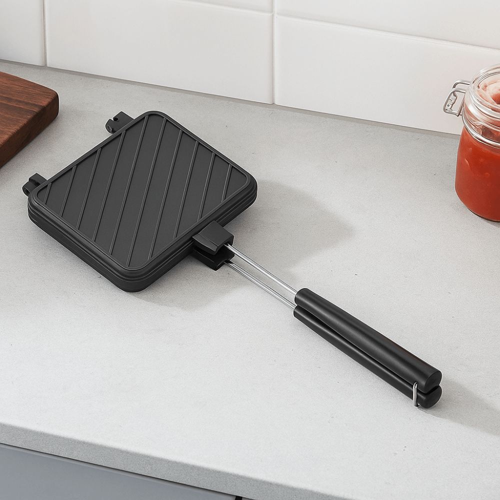 Heat-resistant Double Sided Frying Pan Aluminum Flip Grill Pan Sandwich Maker  Outdoor