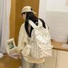 Multi-compartment Bow Pattern School Bag Multi-pocket Rucksack Floral Print Backpack Travel