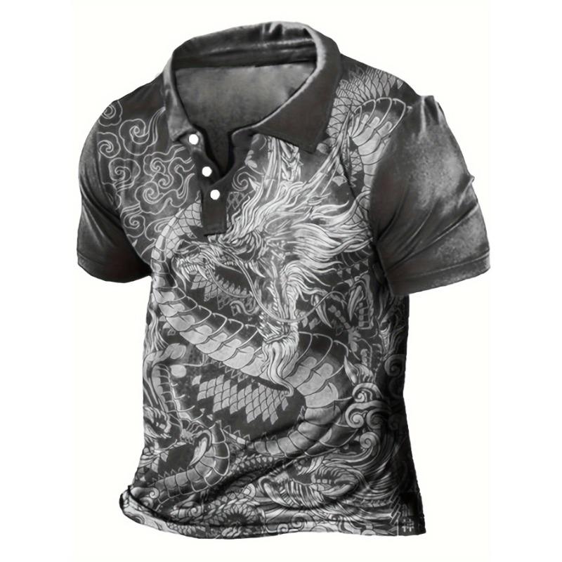 Men's Short Sleeve Zodiac Dragon Fashion Casual Shirt Printed Shirt