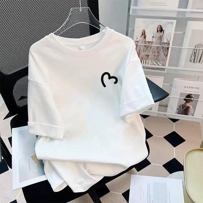 Damen 2023 Mode Reine Baumwolle Locker geschnitten Kurzärmeliges Weißes T-Shirt