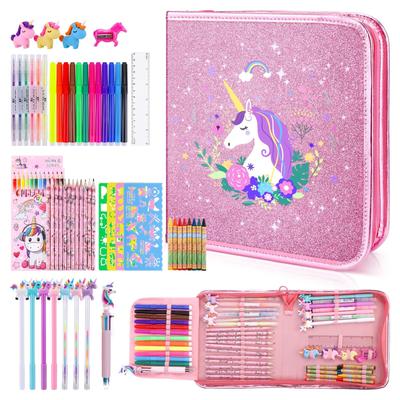 56PCS Drawing Coloring Book Fruit Scented Marker Art Coloring Drawing Unicorn Pencil Art Supplies Kit for Stationery Colored Best Birthday