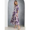 New Spring Summer Women's French Style Floral Print V-Neck Waist Cinched Dress for European and American