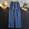 Modă Șnur Culoare Deschisă Jeans cu Talie Elastică Băieți Largi Drepți Modă Picior Larg Casual Mop Pantaloni Lungi