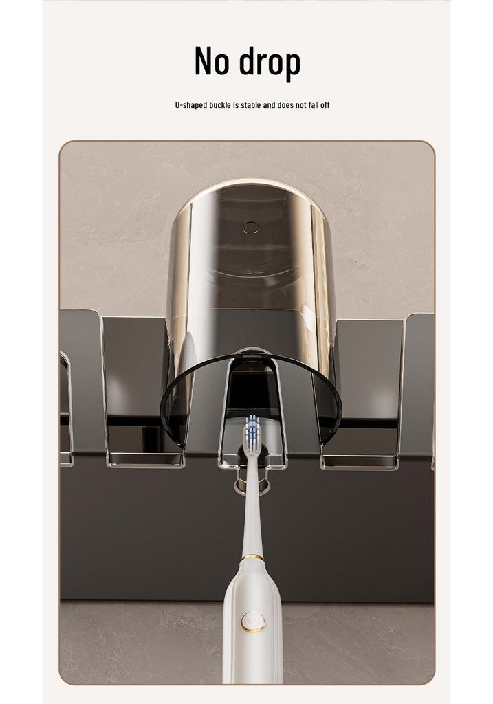 Wall-Mounted Toothbrush Holder and Mouthwash Cup, Punch-Free Space Aluminum Storage Rack