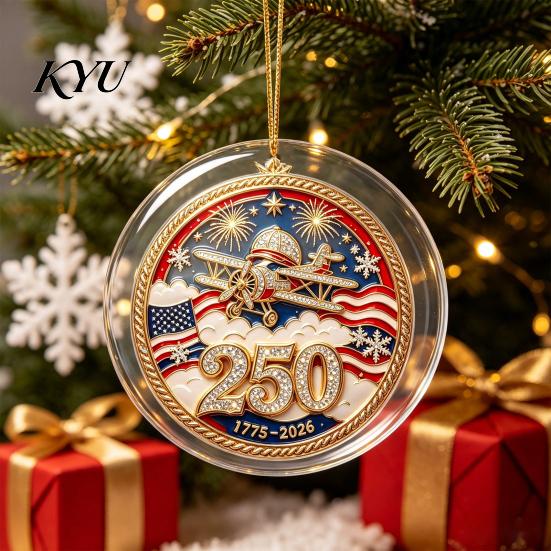 Decorative Mantel Fence Accents 250th Anniversary Acrylic Hanging Ornament, Double Side Printed Festive Holiday Decor Christmas Door Window