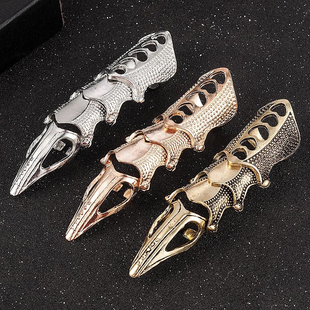 1PC Cool Men Boys Punk Gothic Rock Scroll Joint Armor Knuckle Metal Full Finger Rings Gold Cospaly DIY Rings