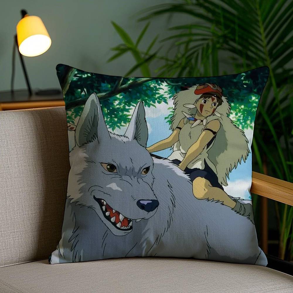 Pillow Case Plush Fabric Soft Double Sided Print P-Princess M-Mononoke Sofa Cushion Cover Throw Pillow Covers
