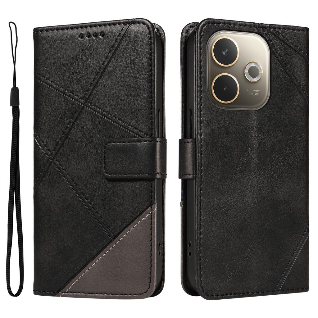 For Oppo A5 Energy 5G (China)/Oppo A5 Pro 4G (Global) Leather Case Geometric Line Design Wallet Phone Cover with Wrist Strap