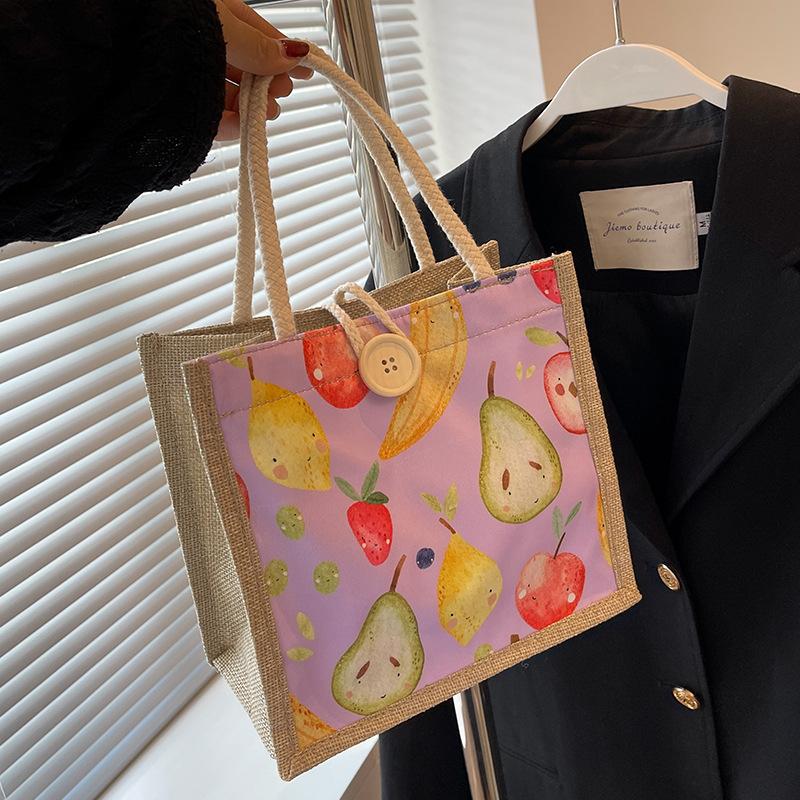 Cartoon Cute Student Hand-held Lunch Box Bento Bag Women's New Style Burlap Bag Wholesale Hand-held Gift Bag