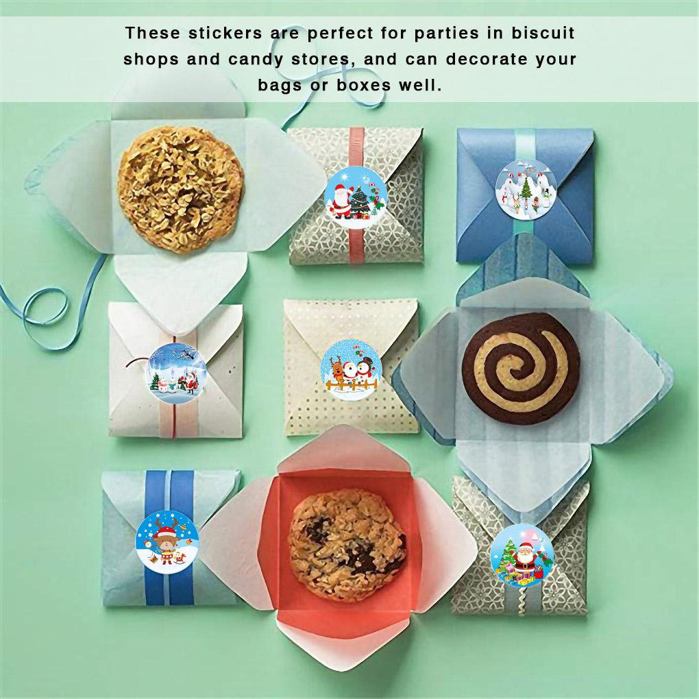 500 szt./rolka Świąteczna Naklejka Uszczelniająca do Torebek na Cukierki Etykieta na Torebkę z Prezentem Dekoracyjne Naklejki na Pudełko z Upominkami