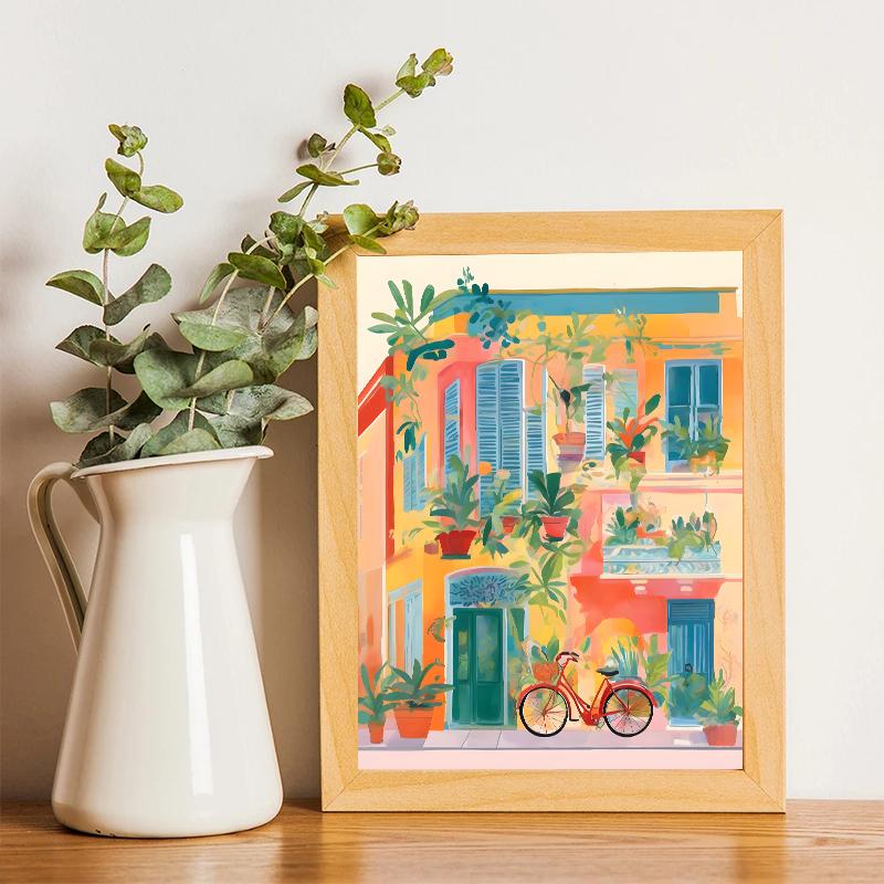 Vibrant Mexican Building Poster Colorful Floral Botanical Landscape Canvas Prints Painting Wall Art for Home Room Decor