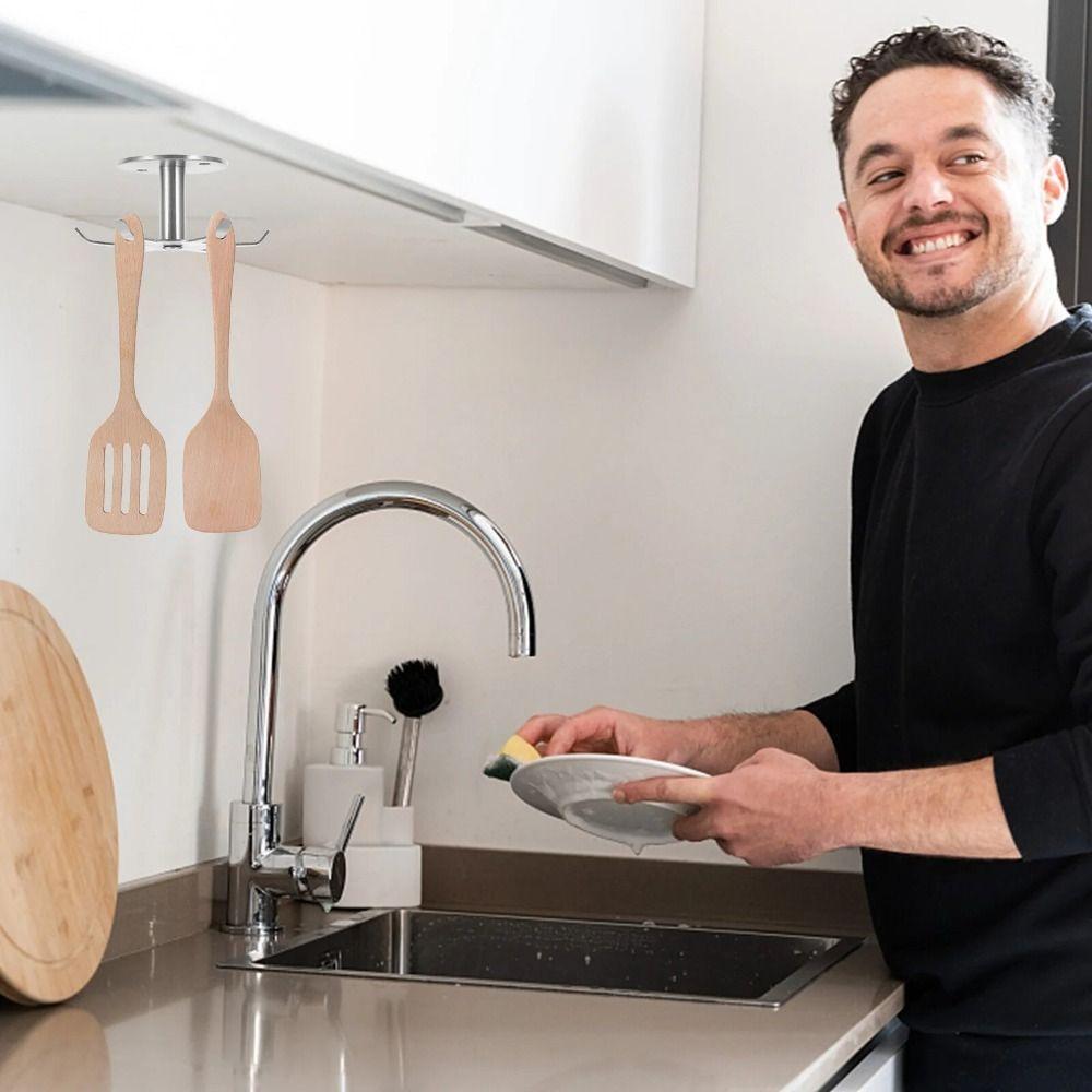 Punch-free Utensil Hanging Rack 360 Degree Rotation Cutlery Rack Coat Hangers Under Cabinet