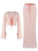Sexy Knit V-neck Long Sleeve Lace-up Top Beach Half Skirt Two-piece 2025 Summer Women's Casual Outfit Swimsuit Cover Up Set K192