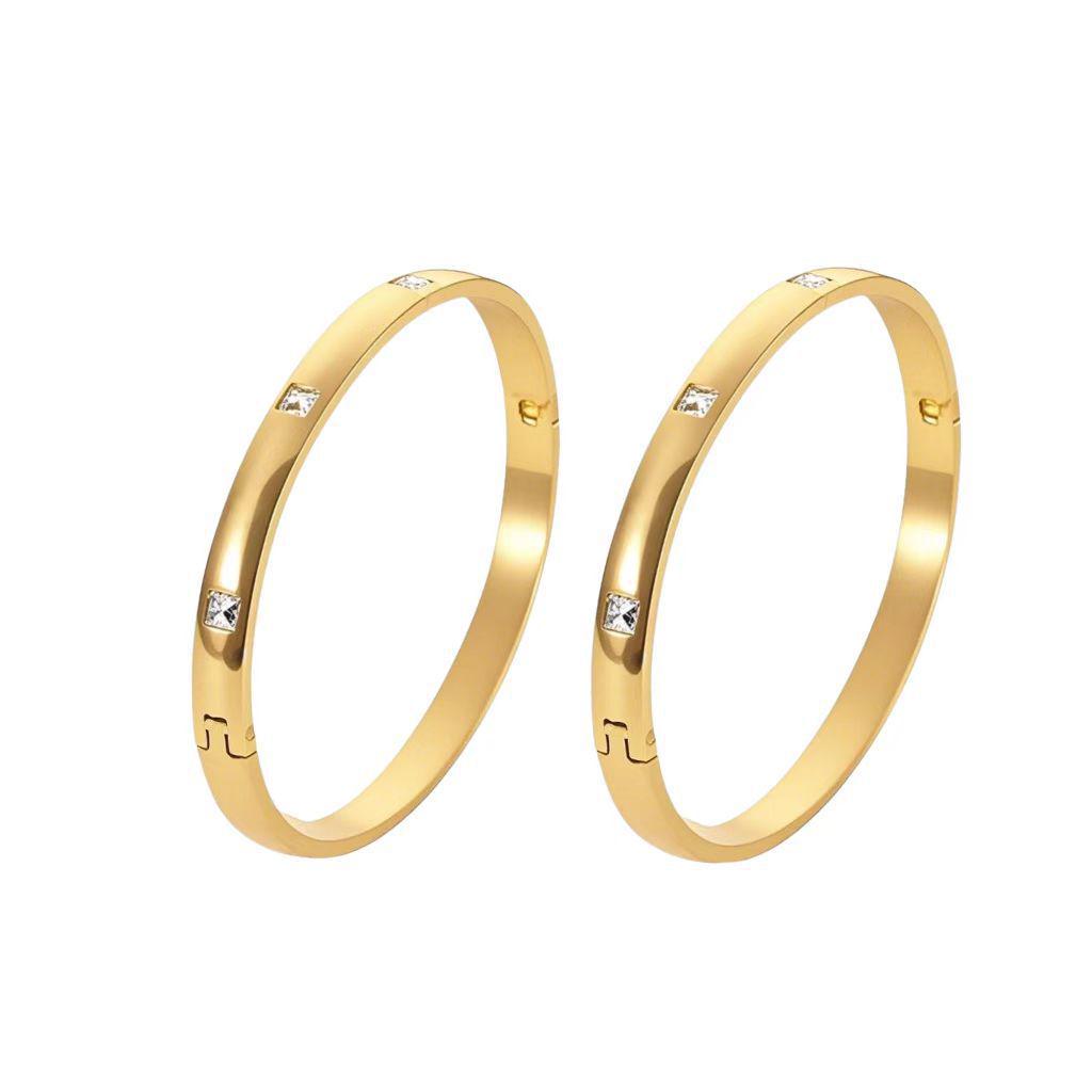 18K Inlaid White Zirconium Stainless Steel Women's Bracelet, Fashionable and Versatile Titanium Jewelry.